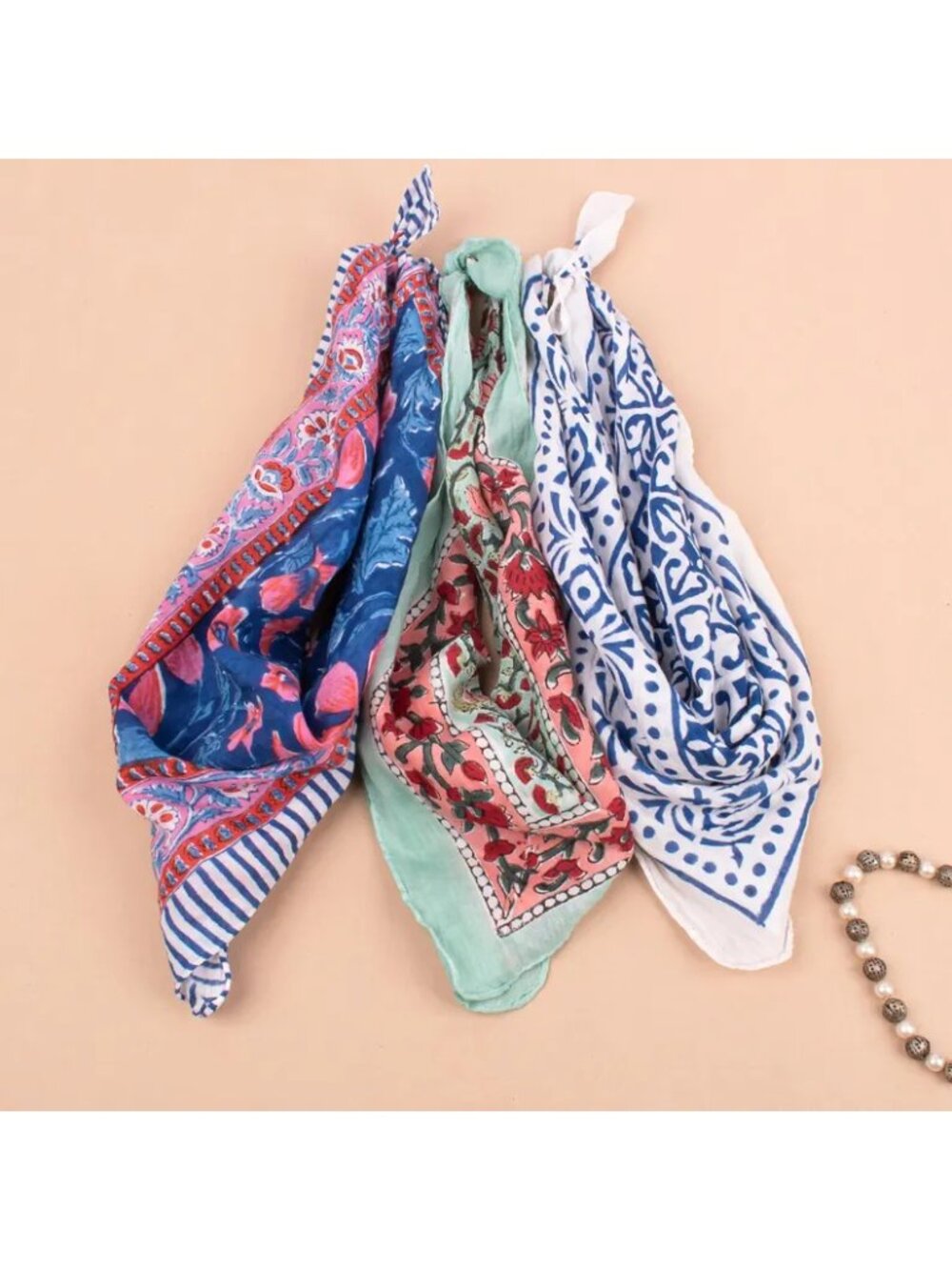 Boho Cotton Floral Print Bandanas, Set of 3 - Picture 2 of 8